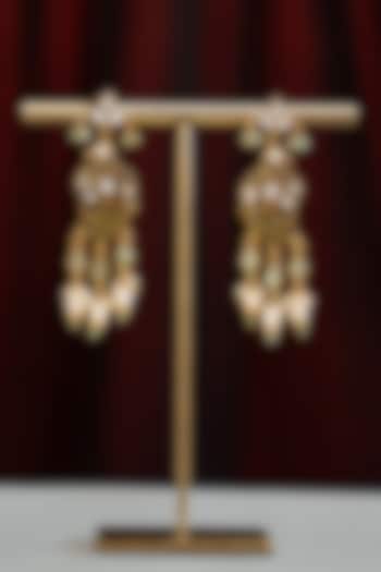 Gold Plated Moissanite Stone & Pearl Jhumka Earrings In Sterling Silver by Varq Jewels at Pernia's Pop Up Shop