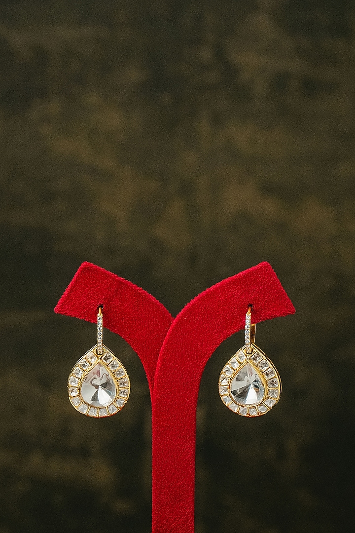 Gold Finish Kundan Polki Floral Stud Earrings In Sterling Silver by Varq Jewels at Pernia's Pop Up Shop