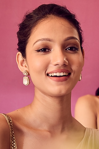 Gold Plated Kundan Polki Dangler Earrings In Sterling Silver by Varq Jewels