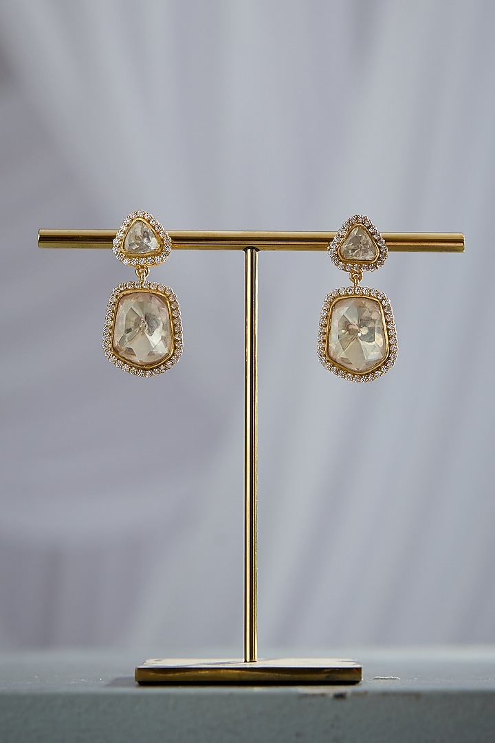 Gold Plated Kundan Polki Dangler Earrings In Sterling Silver by Varq Jewels at Pernia's Pop Up Shop
