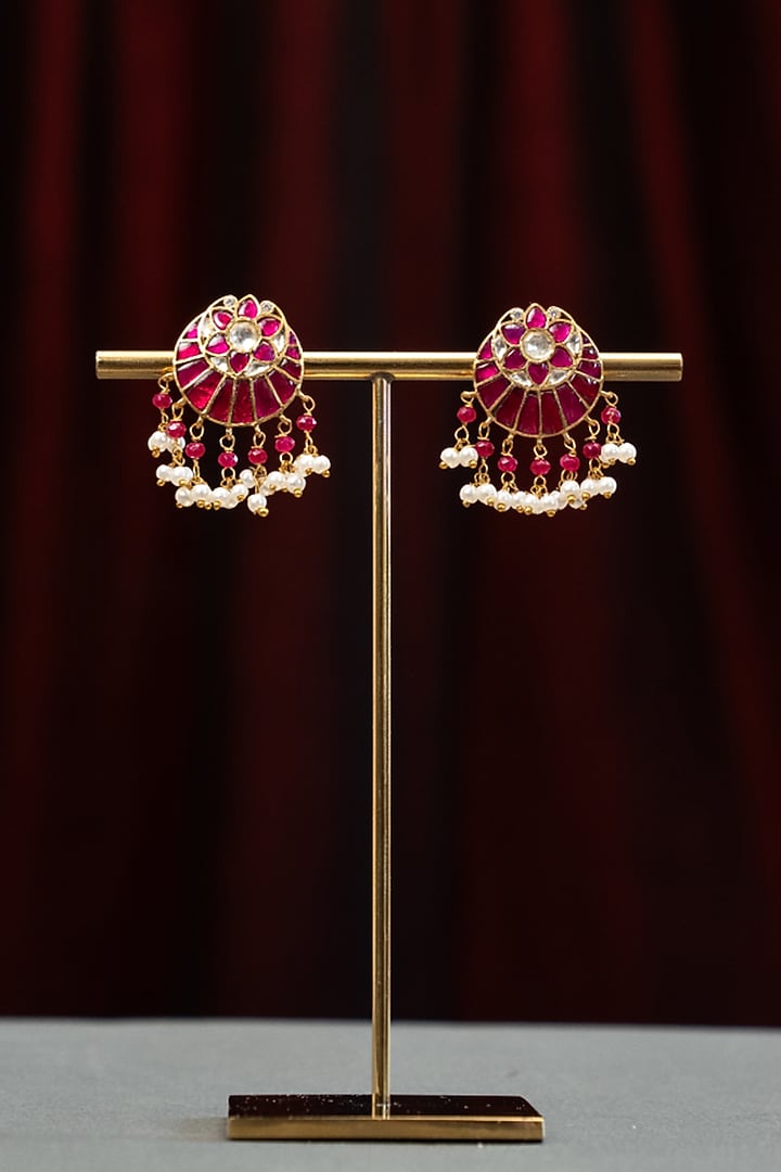 Gold Plated Red Beaded Stud Earrings In Sterling Silver by Varq Jewels at Pernia's Pop Up Shop