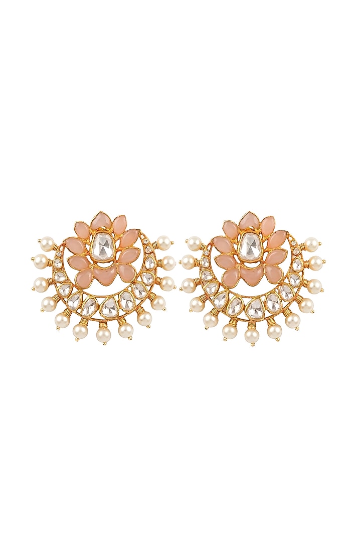 Gold Plated Pearl Cluster Enameled Half Moon Stud Earrings In Sterling Silver by Varq Jewels at Pernia's Pop Up Shop