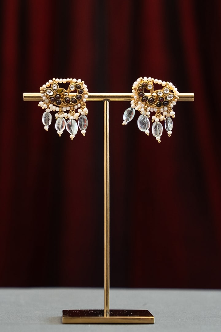 Gold Plated Moissanite Polki Floral Motifs Stud Earrings In Sterling Silver by Varq Jewels at Pernia's Pop Up Shop