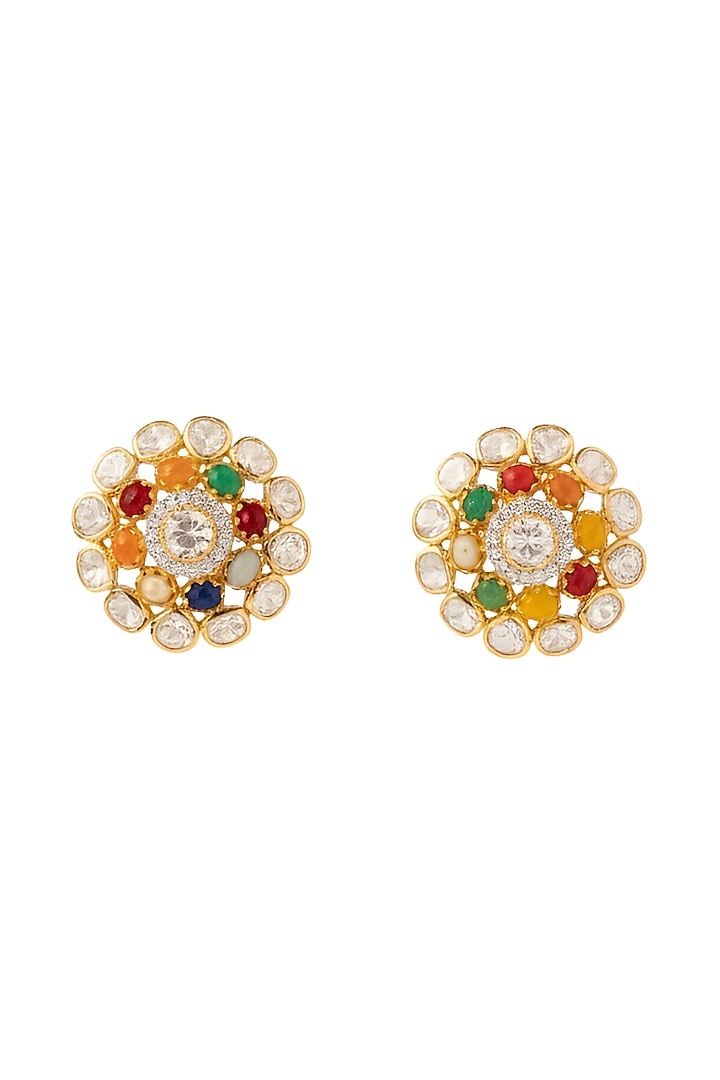Gold Plated Multi-Colored Stone Stud Earrings In Sterling Silver by Varq Jewels at Pernia's Pop Up Shop