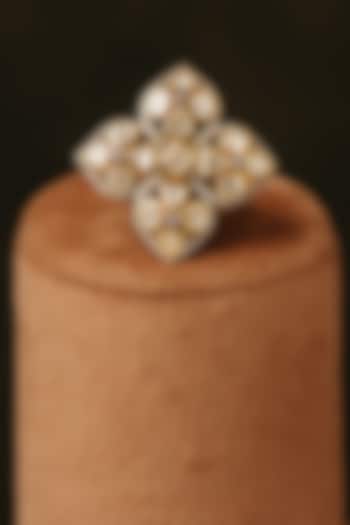 Gold Finish Kundan Polki Floral Cluster Ring In Sterling Silver by Varq Jewels at Pernia's Pop Up Shop
