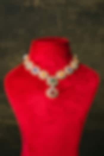 Gold Finish Multi-Colored Stone Necklace In Sterling Silver by Varq Jewels at Pernia's Pop Up Shop
