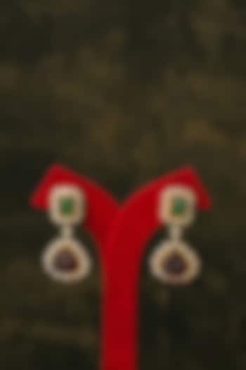 Gold Finish Green Stone Dangler Earrings In Sterling Silver by Varq Jewels at Pernia's Pop Up Shop