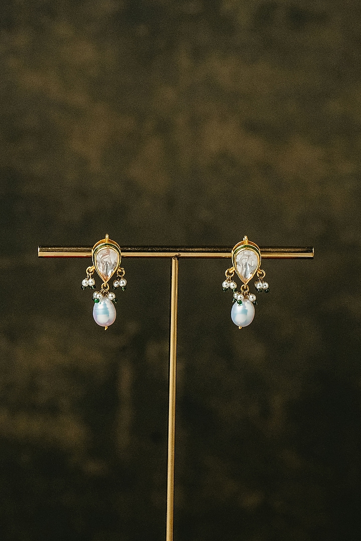Gold Finish Beaded Dangler Earrings In Sterling Silver by Varq Jewels at Pernia's Pop Up Shop