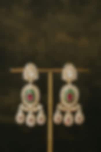 Gold Finish Multi-Colored Stone Jhumka Earrings In Sterling Silver by Varq Jewels at Pernia's Pop Up Shop