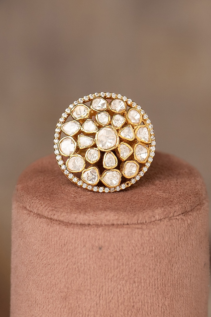 Gold Plated Kundan Polki Ring In Sterling Silver by Varq Jewels at Pernia's Pop Up Shop