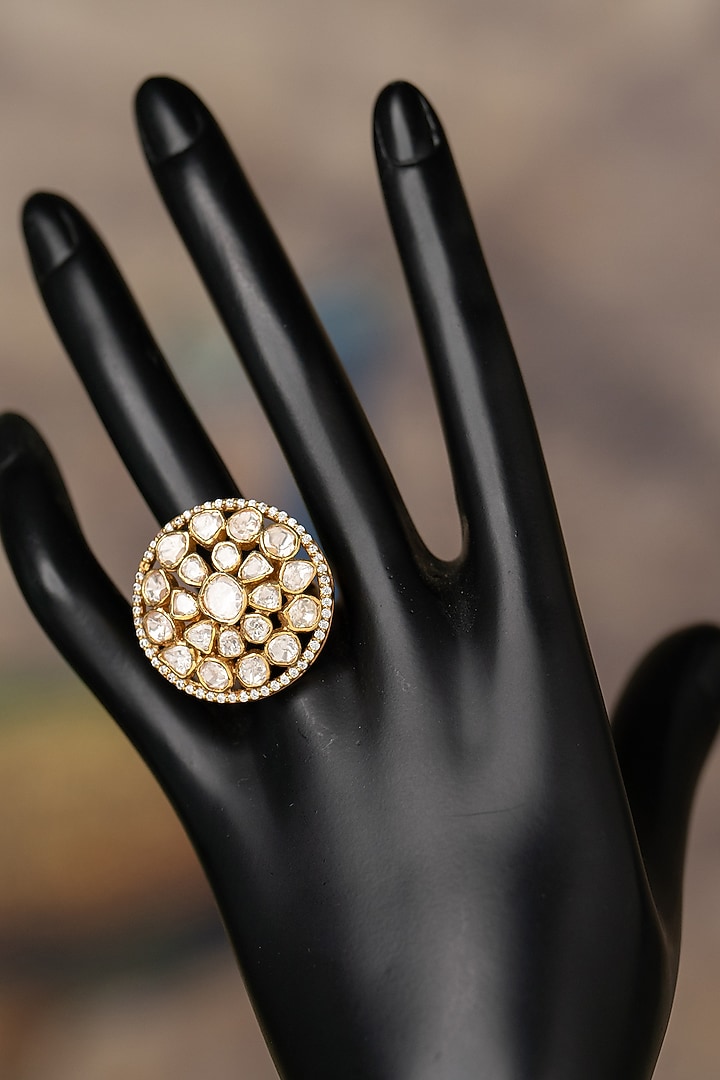 Gold Plated Kundan Polki Ring In Sterling Silver by Varq Jewels at Pernia's Pop Up Shop