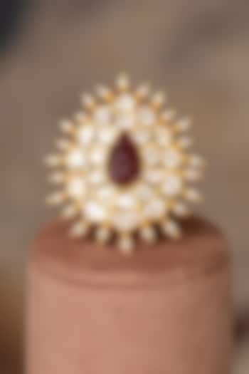 Gold Plated Kundan Polki & Ruby Stone Ring In Sterling Silver by Varq Jewels at Pernia's Pop Up Shop