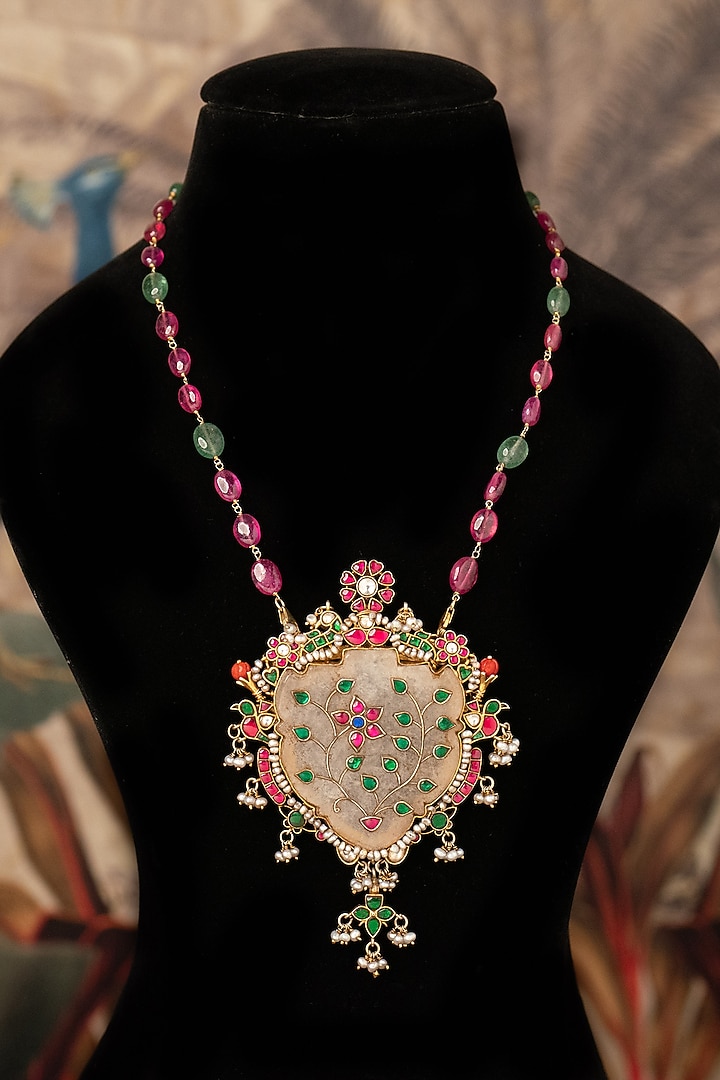 Gold Plated Kundan Polki Necklace In Sterling Silver by Varq Jewels at Pernia's Pop Up Shop