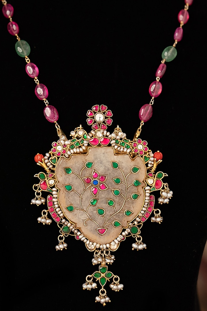 Gold Plated Kundan Polki Necklace In Sterling Silver by Varq Jewels at Pernia's Pop Up Shop