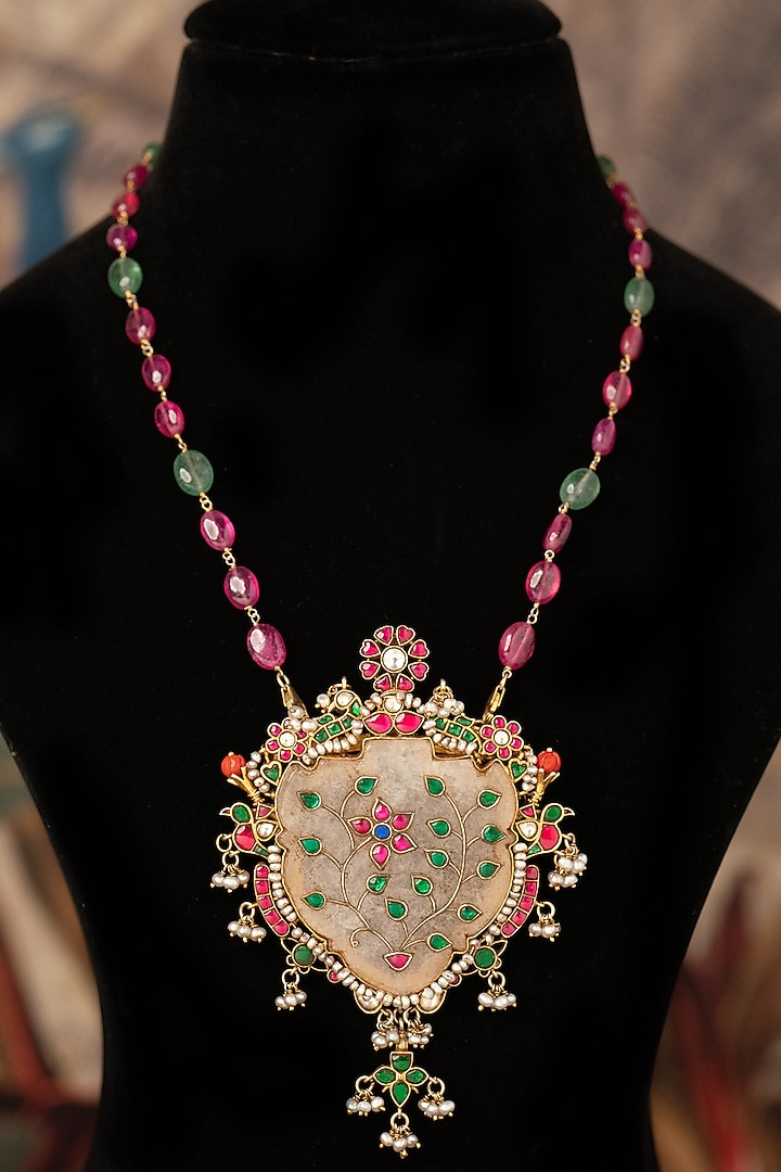 Gold Plated Kundan Polki Necklace In Sterling Silver by Varq Jewels at Pernia's Pop Up Shop