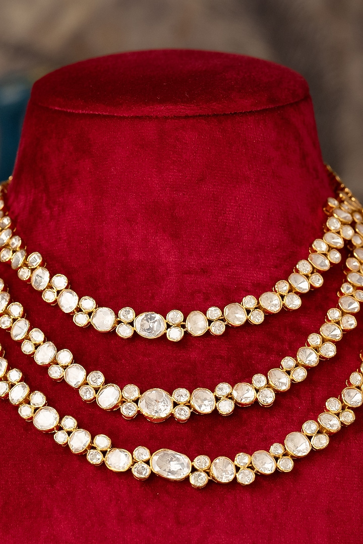 Gold Plated White Kundan Polki Necklace In Sterling Silver by Varq Jewels at Pernia's Pop Up Shop