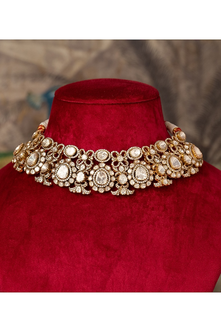 Gold Plated Kundan Polki Necklace In Sterling Silver by Varq Jewels at Pernia's Pop Up Shop