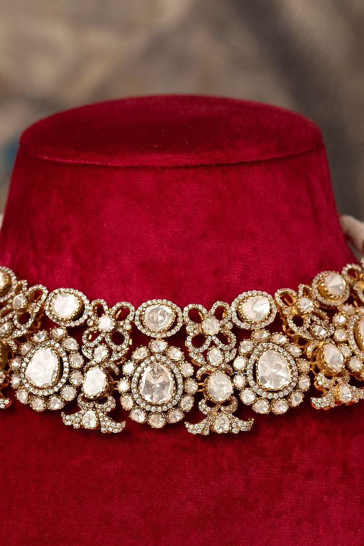 Gold Plated Kundan Polki Necklace In Sterling Silver by Varq Jewels at Pernia's Pop Up Shop
