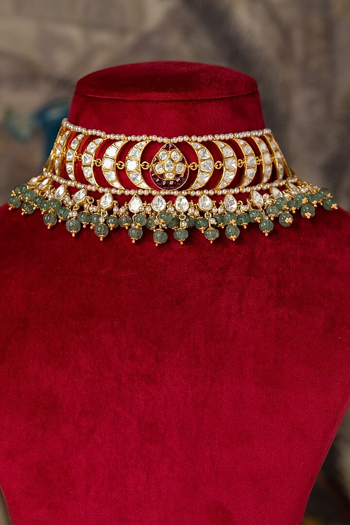 Gold Plated Kundan Polki Necklace In Sterling Silver by Varq Jewels at Pernia's Pop Up Shop
