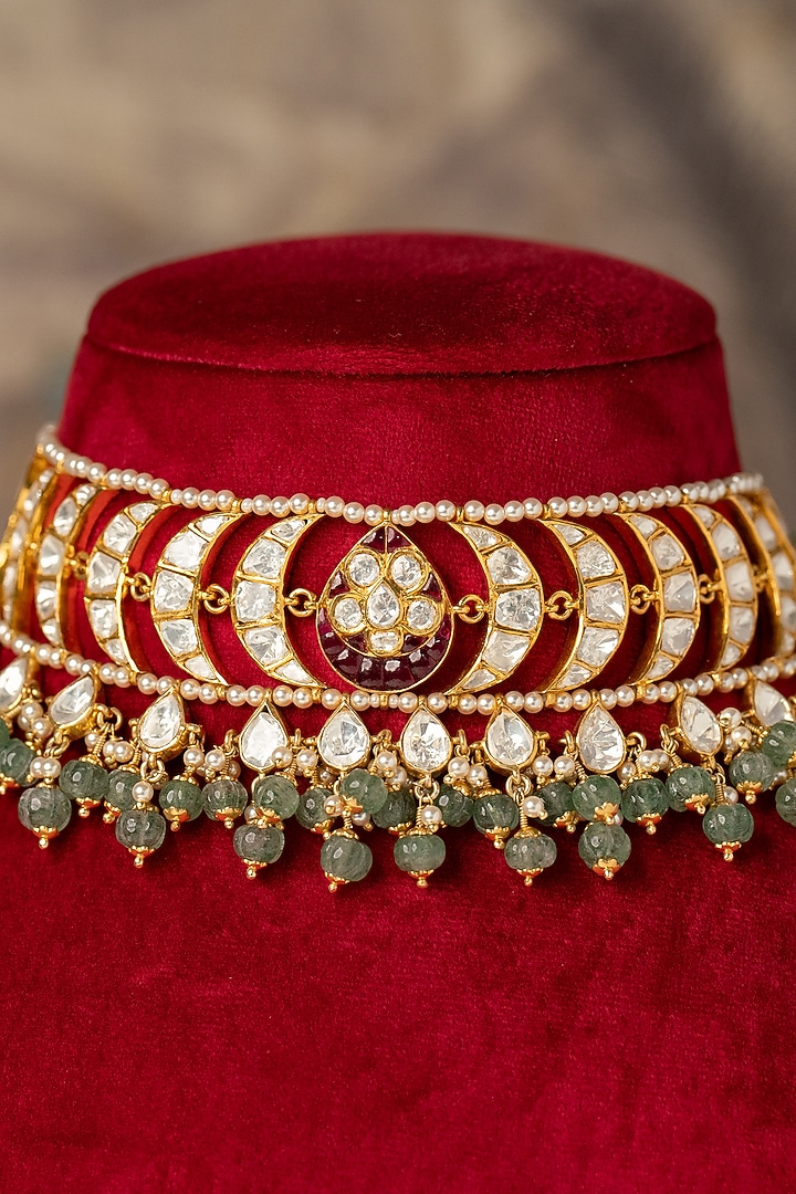 Gold Plated Kundan Polki Necklace In Sterling Silver by Varq Jewels at Pernia's Pop Up Shop