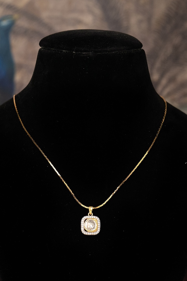 Gold Plated White Kundan Polki Pendant Necklace In Sterling Silver by Varq Jewels at Pernia's Pop Up Shop