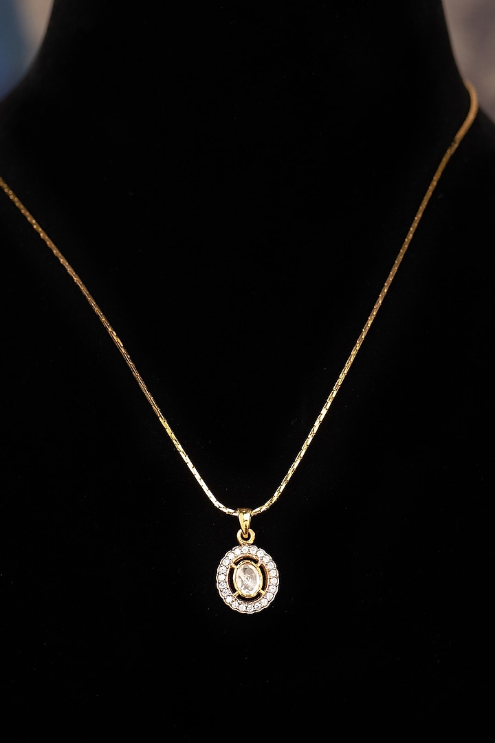 Gold Plated White Kundan Polki Pendant Necklace In Sterling Silver by Varq Jewels at Pernia's Pop Up Shop