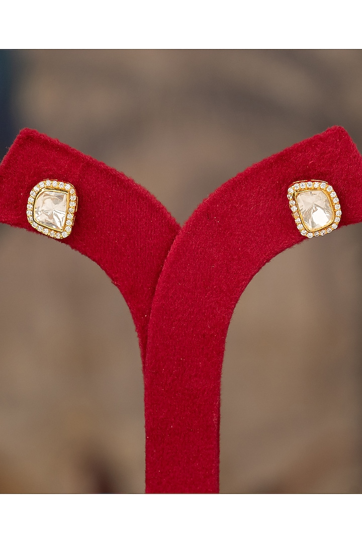 Gold Plated White Kundan Polki Stud Earrings In Sterling Silver by Varq Jewels at Pernia's Pop Up Shop