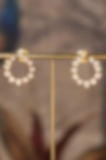 Gold Plated White Kundan Polki Stud Earrings In Sterling Silver by Varq Jewels at Pernia's Pop Up Shop