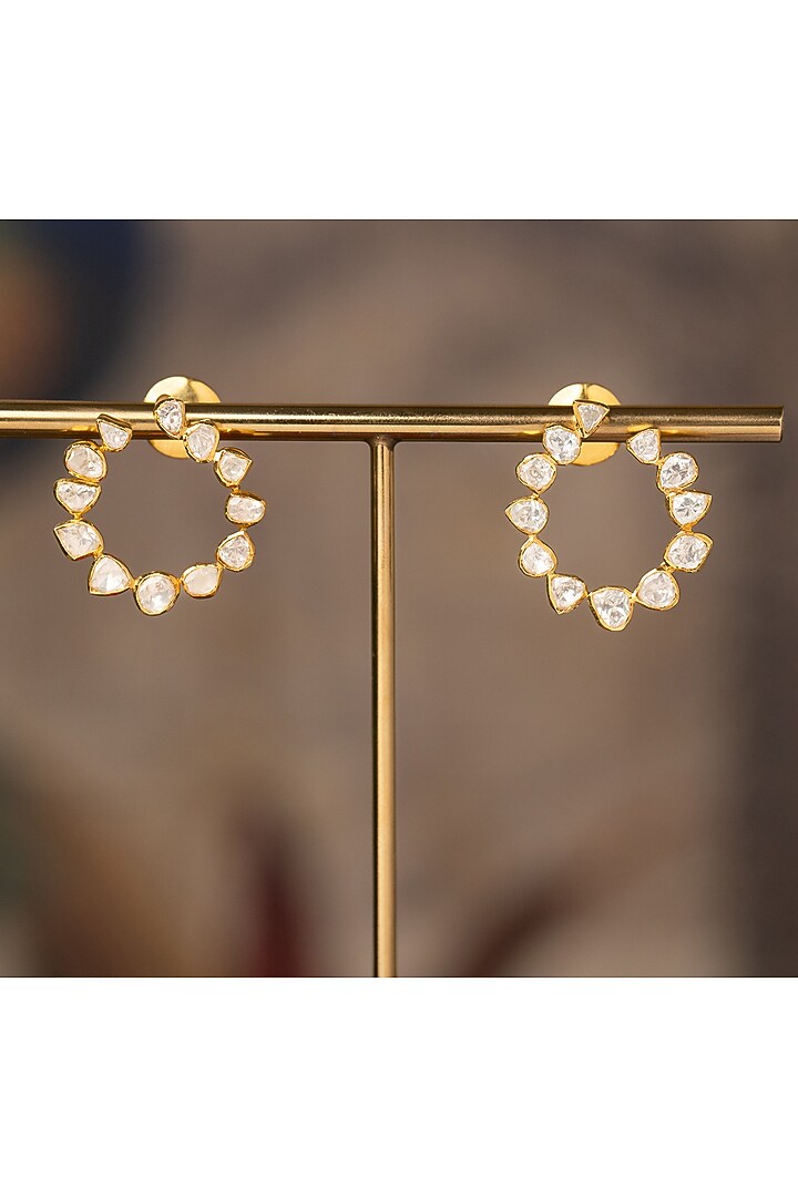 Gold Plated White Kundan Polki Stud Earrings In Sterling Silver by Varq Jewels at Pernia's Pop Up Shop