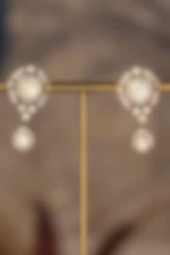 Gold Finish White Kundan Polki Dangler Earrings In Sterling Silver by Varq Jewels at Pernia's Pop Up Shop