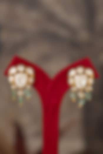 Gold Plated White Kundan Polki Dangler Earrings In Sterling Silver by Varq Jewels at Pernia's Pop Up Shop