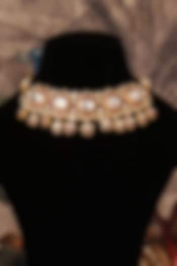 Gold Plated Kundan Polki Choker Necklace In Sterling Silver by Varq Jewels at Pernia's Pop Up Shop