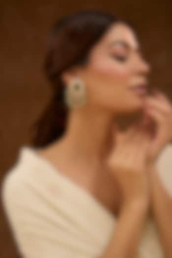 Gold Plated Green Kundan Polki Dangler Earrings In Sterling Silver by Varq Jewels at Pernia's Pop Up Shop