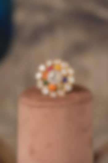 Gold Plated Multi-Colored Gemstone Enameled Ring In Sterling Silver by Varq Jewels at Pernia's Pop Up Shop