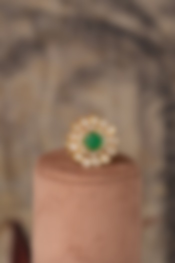 Gold Plated Green Kundan Polki Ring In Sterling Silver by Varq Jewels at Pernia's Pop Up Shop