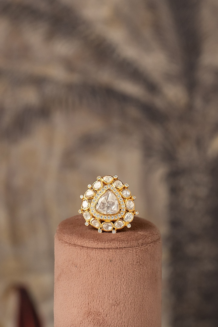 Gold Plated Kundan Polki Ring In Sterling Silver by Varq Jewels at Pernia's Pop Up Shop