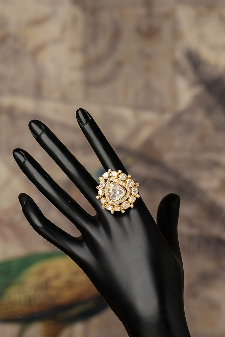 Gold Plated Kundan Polki Ring In Sterling Silver by Varq Jewels at Pernia's Pop Up Shop