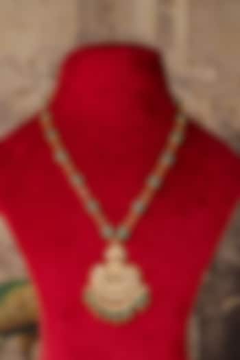 Gold Plated White Kundan Polki Long Necklace In Sterling Silver by Varq Jewels at Pernia's Pop Up Shop