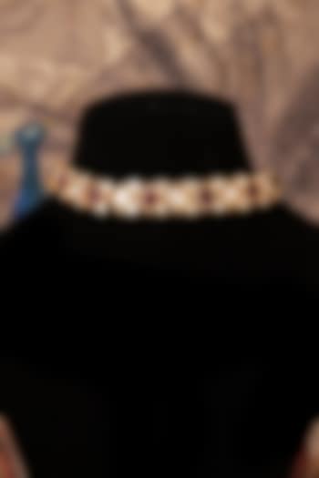 Gold Plated Red Kundan Polki Choker Necklace In Sterling Silver by Varq Jewels at Pernia's Pop Up Shop