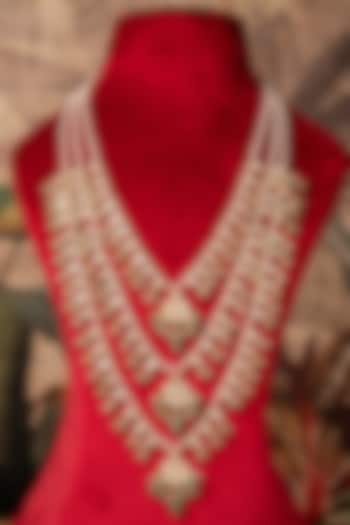 Gold Plated Green Kundan Polki Long Necklace In Sterling Silver by Varq Jewels at Pernia's Pop Up Shop