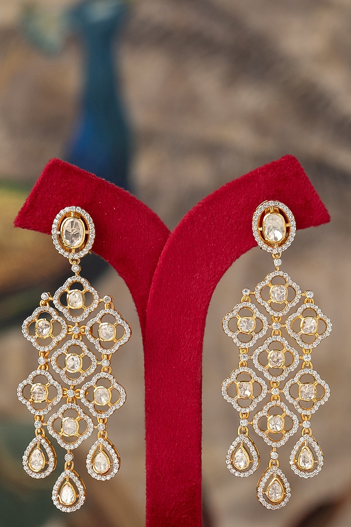 Gold Plated Kundan Polki Dangler Earrings In Sterling Silver by Varq Jewels at Pernia's Pop Up Shop