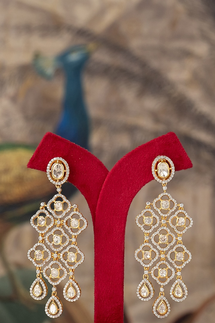 Gold Plated Kundan Polki Dangler Earrings In Sterling Silver by Varq Jewels at Pernia's Pop Up Shop