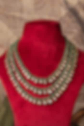 Gold Plated Green Kundan Polki Layered Necklace In Sterling Silver by Varq Jewels at Pernia's Pop Up Shop