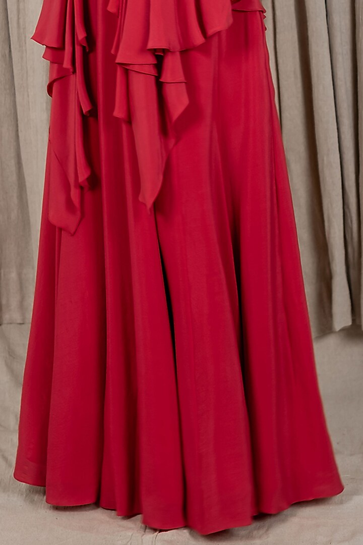 Berry Red Embroidered Draped Jacket Set by Varsana Boutique at Pernia's Pop Up Shop