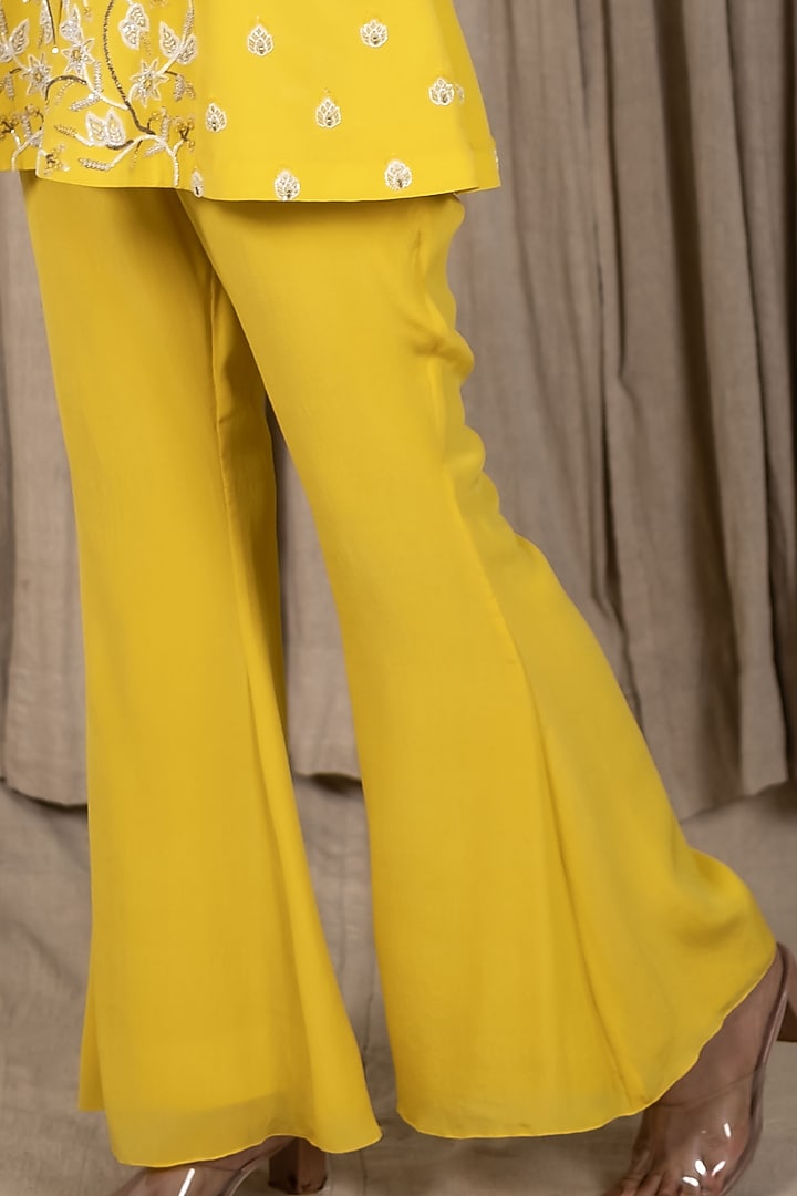 Yellow Pure Crepe Silk Pant Set by Varsana Boutique at Pernia's Pop Up Shop