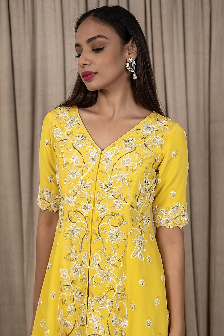 Yellow Pure Crepe Silk Pant Set by Varsana Boutique at Pernia's Pop Up Shop