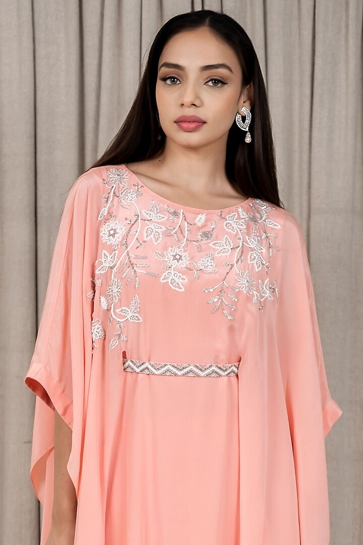 Peach Embroidered Kaftan Set by Varsana Boutique at Pernia's Pop Up Shop