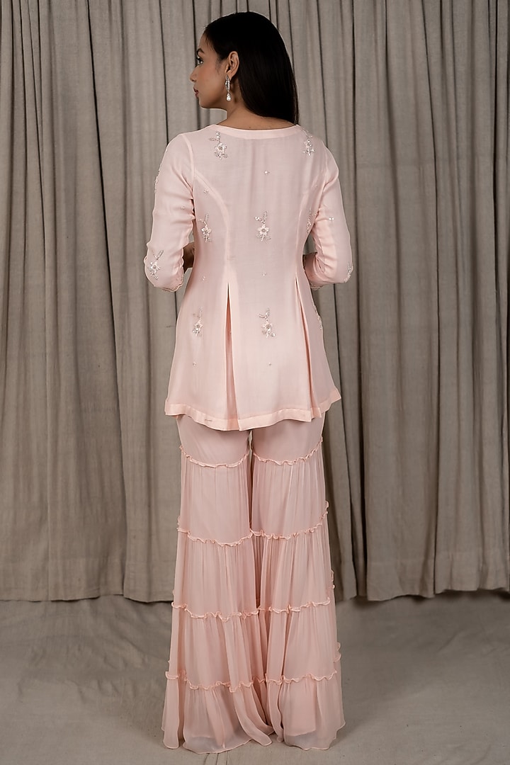 Pastel Peach Tiered Wedding Sharara Set by Varsana Boutique at Pernia's Pop Up Shop