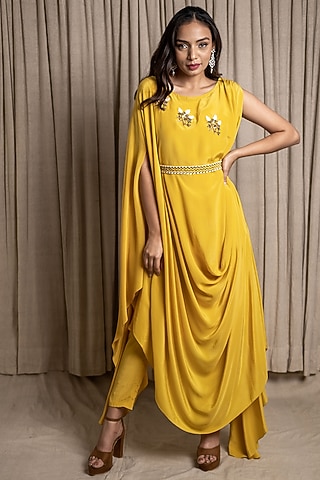 Yellow Embroidered Jacket Set by Varsana Boutique