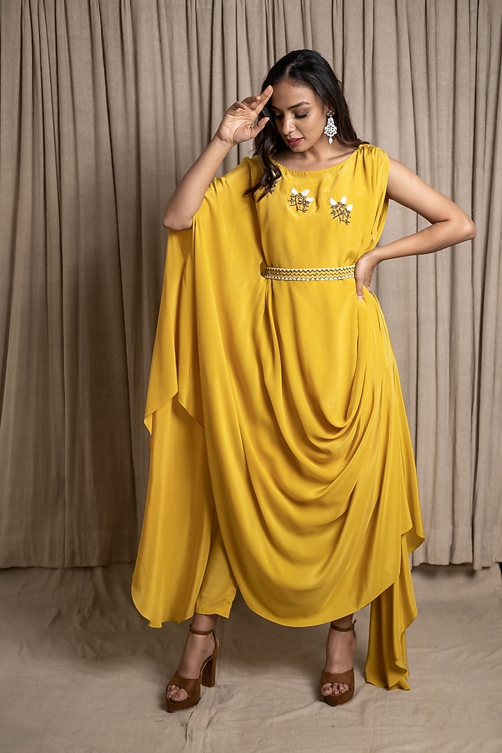 Yellow Embroidered Jacket Set by Varsana Boutique at Pernia's Pop Up Shop